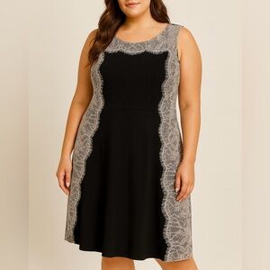 Landa Curve by Dora Landa Black Knit & Lace Fit & Flare Dress 1X